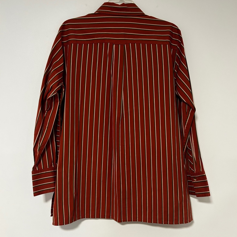 Lafayette 148 New York Women Medium Striped Cotton Button‎ Down Shirt Terracotta - Picture 6 of 8